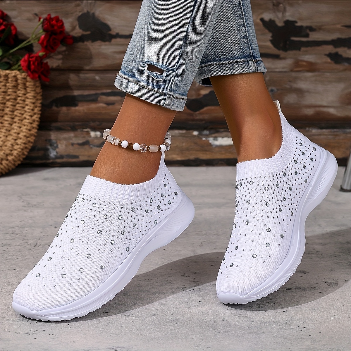 womens casual slip sneakers crystal embellishments Temu Mexico