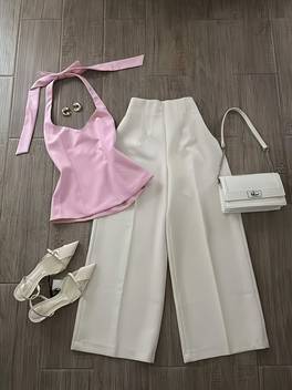 damen-set im sanften, reifen stil mit träger-trägertop + hose mit weitem , 2-teiliges set, damen-set, damen-2-teile-outfit