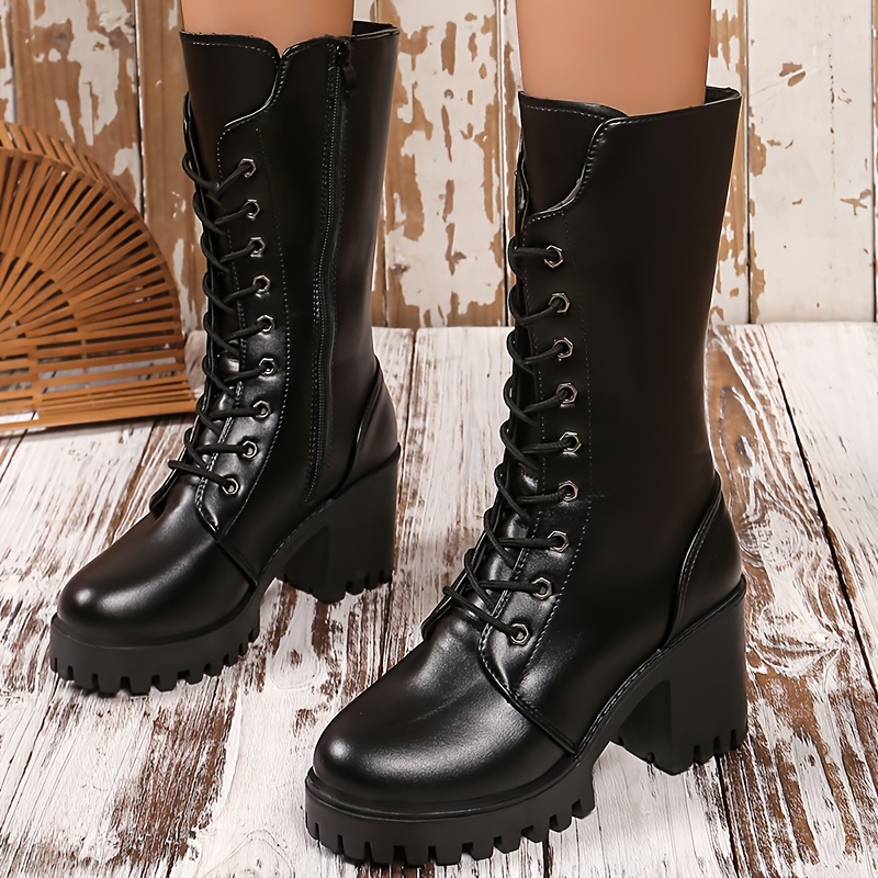 

Bottes - unie à lacets, uni , tige synthétique, intérieur et semelle intérieure en tissu, semelle en PVC