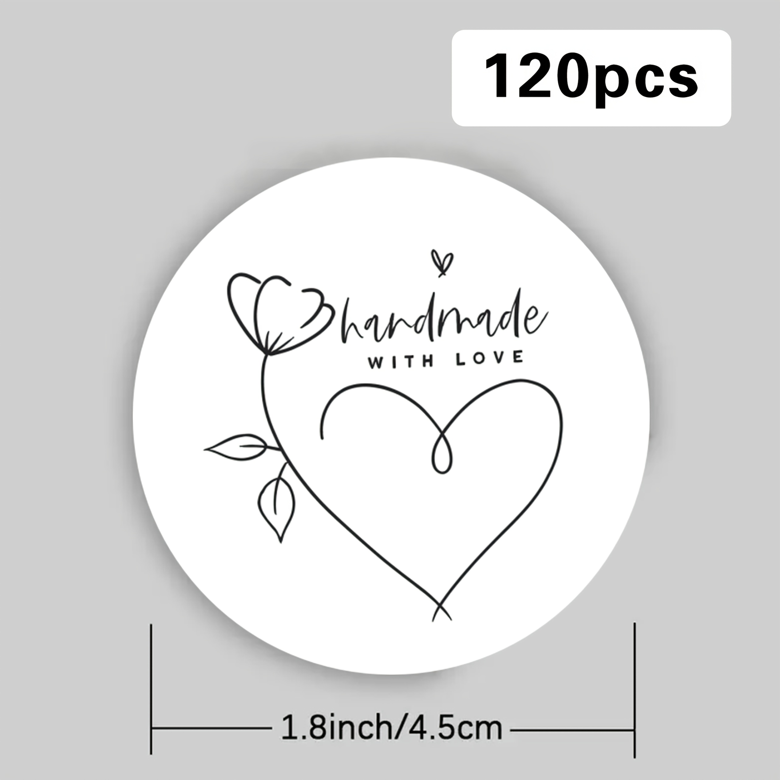 E-shop 120 Stück Handgemachte Herz-Aufkleber – Herz- Blumen-DIY-Etiketten mit Kursivschrift, Süßer Handgezeichneter Stil, Ideal für Bastelarbeiten,