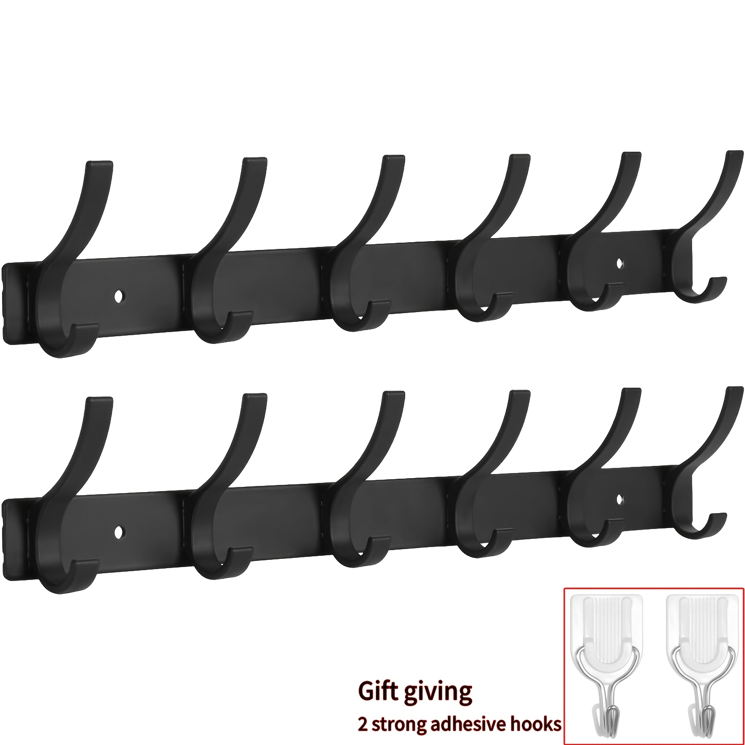 two pack black six hook coat rack wall mounted behind door coat hook entrance hall clothes row hook strong load bearing coat and hat hook wall mounted