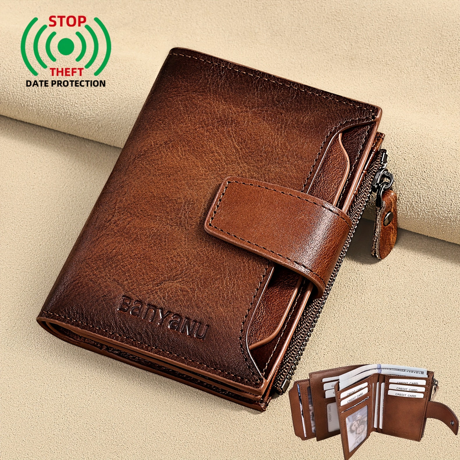 4 season gift mens genuine leather wallet vintage short - Temu Oman
