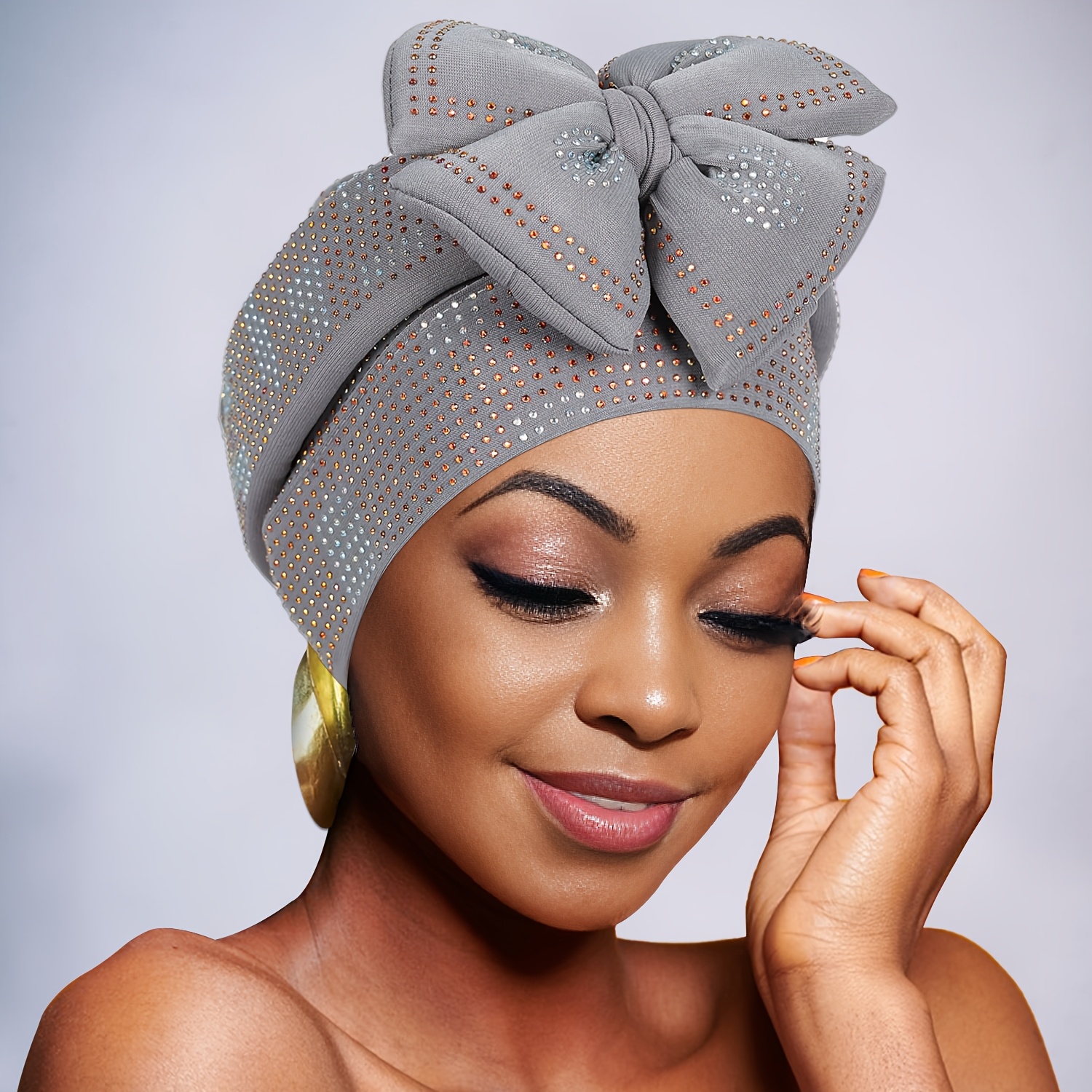 Women's Glitter Turban Head Wrap – Pre-Tied Bowknot, African-Style Gele, One Size Fits Most | Royal Blue