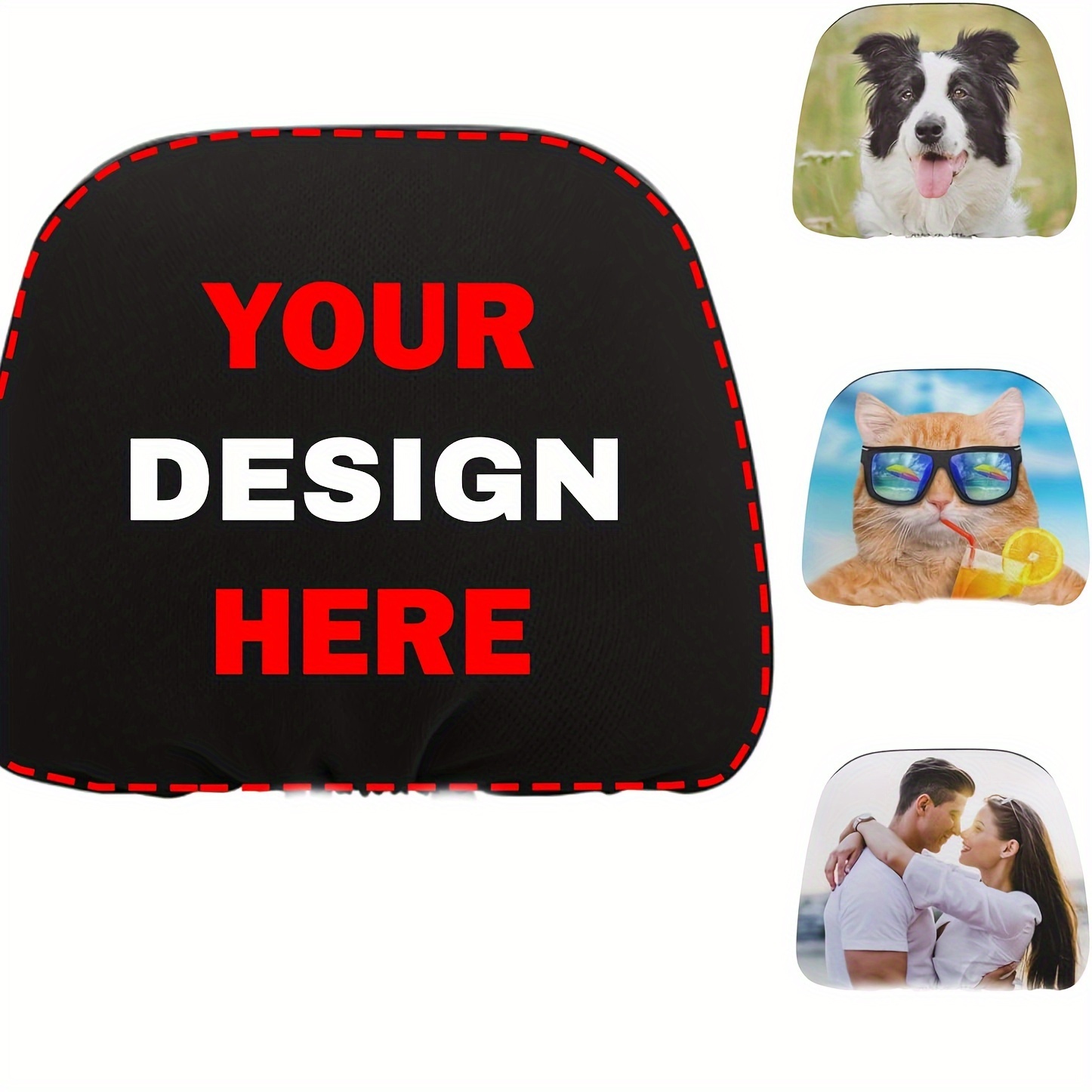 

Custom Personalized Car Headrest Cover With , Photo, Text – Universal Fit Soft Breathable Polyester Vehicle Headrest Protector Covers For Most Cars, Sedans, Trucks – No Filler Accessories