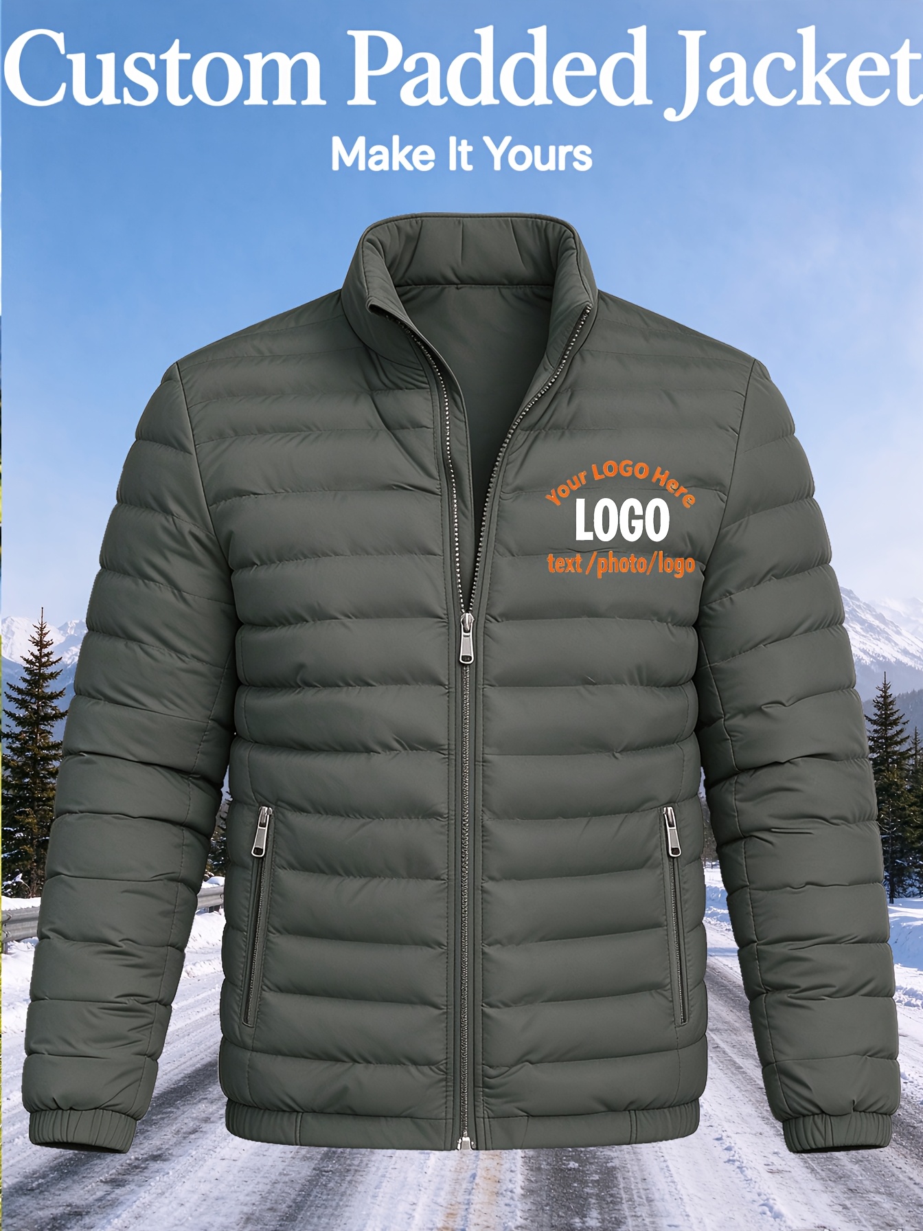 Custom Padded Jacket - Men's Stand Collar Thickened Padded