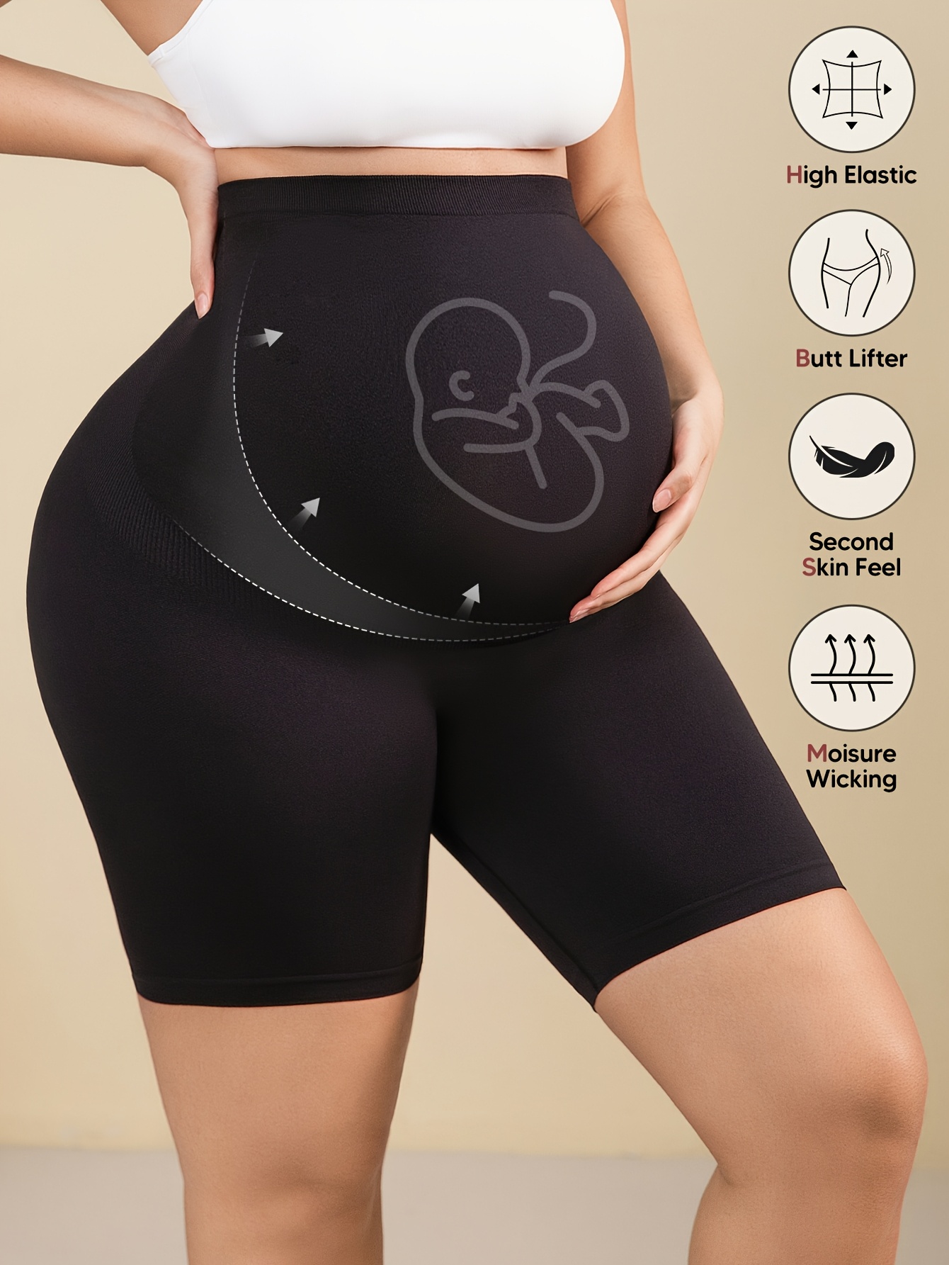 Women's Full Pregnancy Belly Maternity Leggings - Soft Non-Stretch Yoga Pants with Five-Point Fit (Waist/Back/Thigh/Hip/Leg) - Breathable All-Season Prenatal Workout & Casual Attire, Seamless Underwear-Like Design