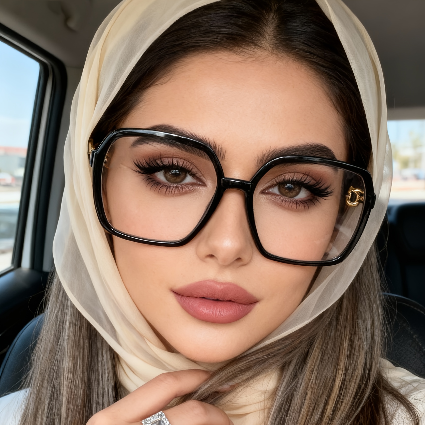 1pc Women's Black Square Easy Solid Color Large Frame Fashion Glasses
