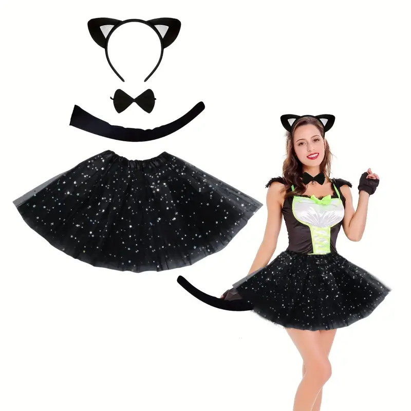 3piecs 4pcs black cat dress set halloween christmas carnival - Temu United Arab Emirates 3piecs 4pcs black cat dress set halloween christmas carnival - Temu United Arab Emirates