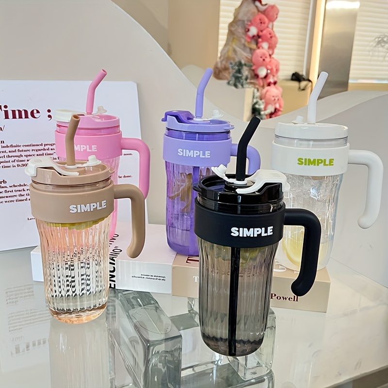 

1 Pc 31 Oz American Fashion Office Mug, Water Cup With Handle, Male And Female Large-capacity Straw Cup, Double-drink Coffee Cup, Summer Plastic Cup