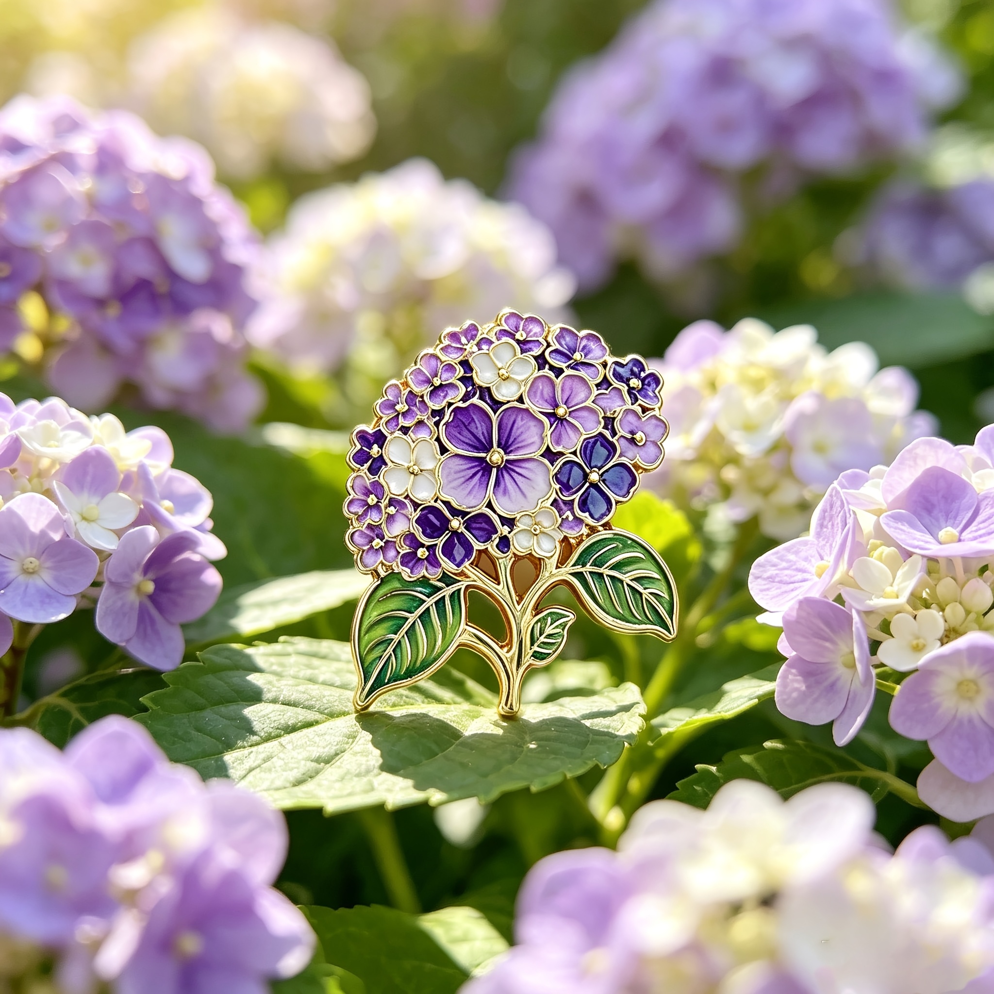 Retro Purple Hydrangea Lacquered Badge, Versatile Accessory