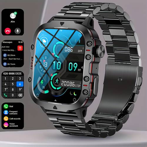 new rugged smart watch men wireless call ip68 waterproof sport fitness ai voice outdoor 100 sports modes outdoor smartwatch