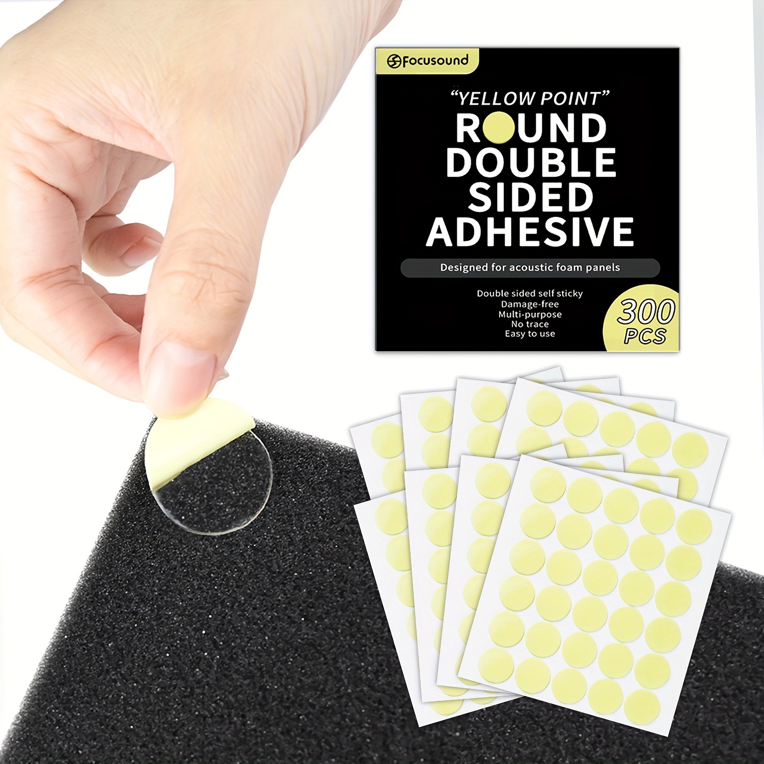 

300 Pack Yellow Point Double-sided Adhesive Dots For Acoustic Soundproofing Foam Panels