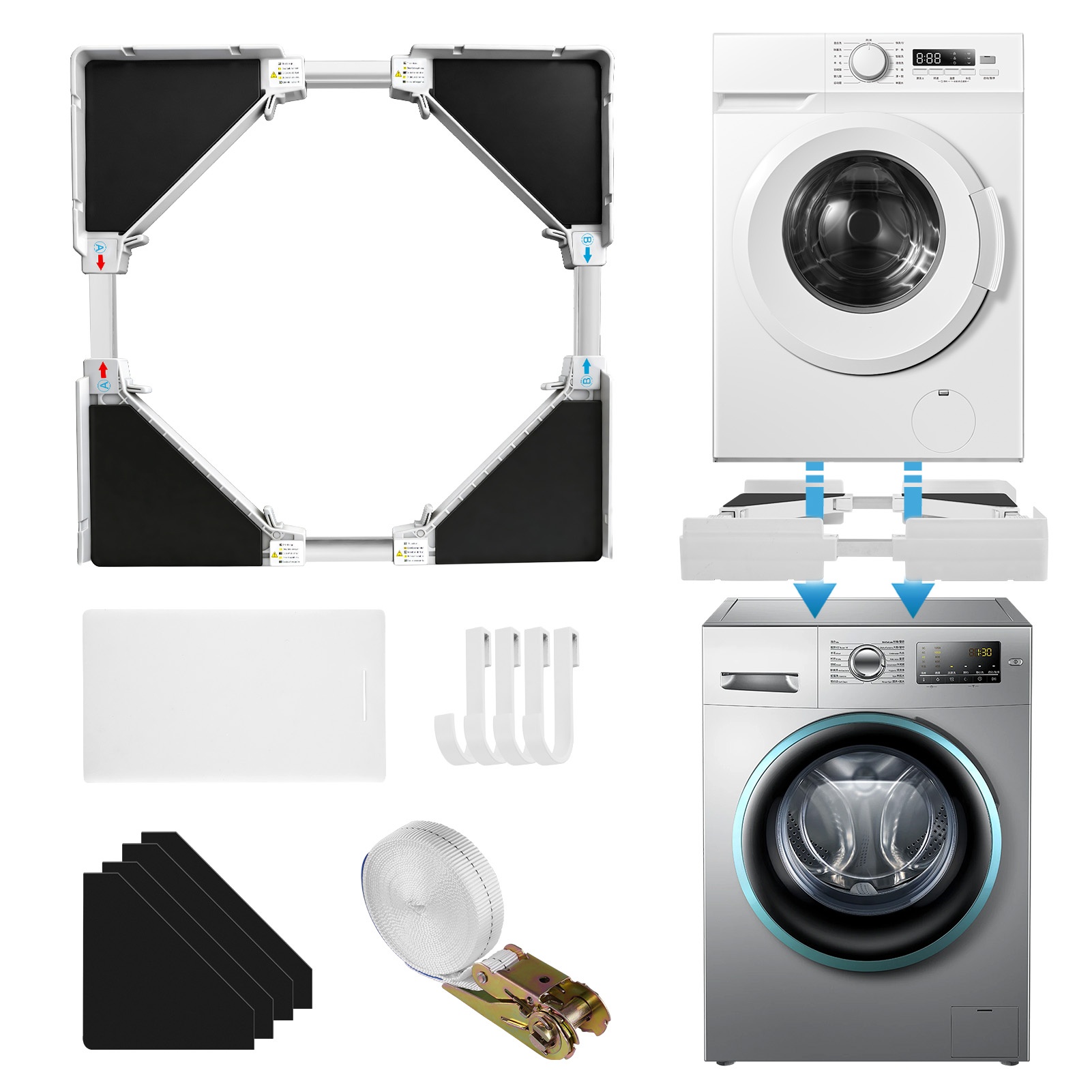 TEMU Universal Washer And Dryer Stacking Kit, Adjustable Stacking Kit, Suitable For Dryers And Washer, Connecting Frame With Ratchet Belt