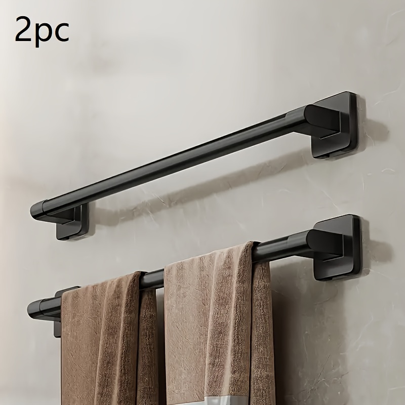 

2pc Towel Rack, No-drill Wall-mounted Storage Shelf, Black Single Bar Towel Holder, Strong Capacity For Towels And Washcloths, Space-saving Organizer, Home Kitchen Supplies, Bathroom Accessories