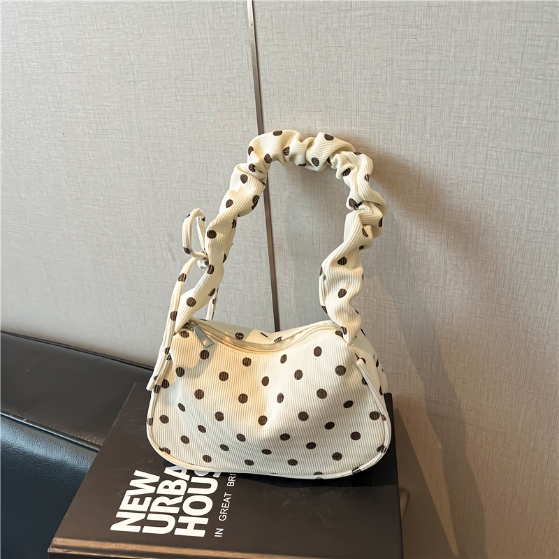 TEMU A Stylish Polka-dot Single-shoulder Handbag With Zipper Closure And Fixed Shoulder Strap, Suitable For Daily Commutes, Shopping, And Date . The