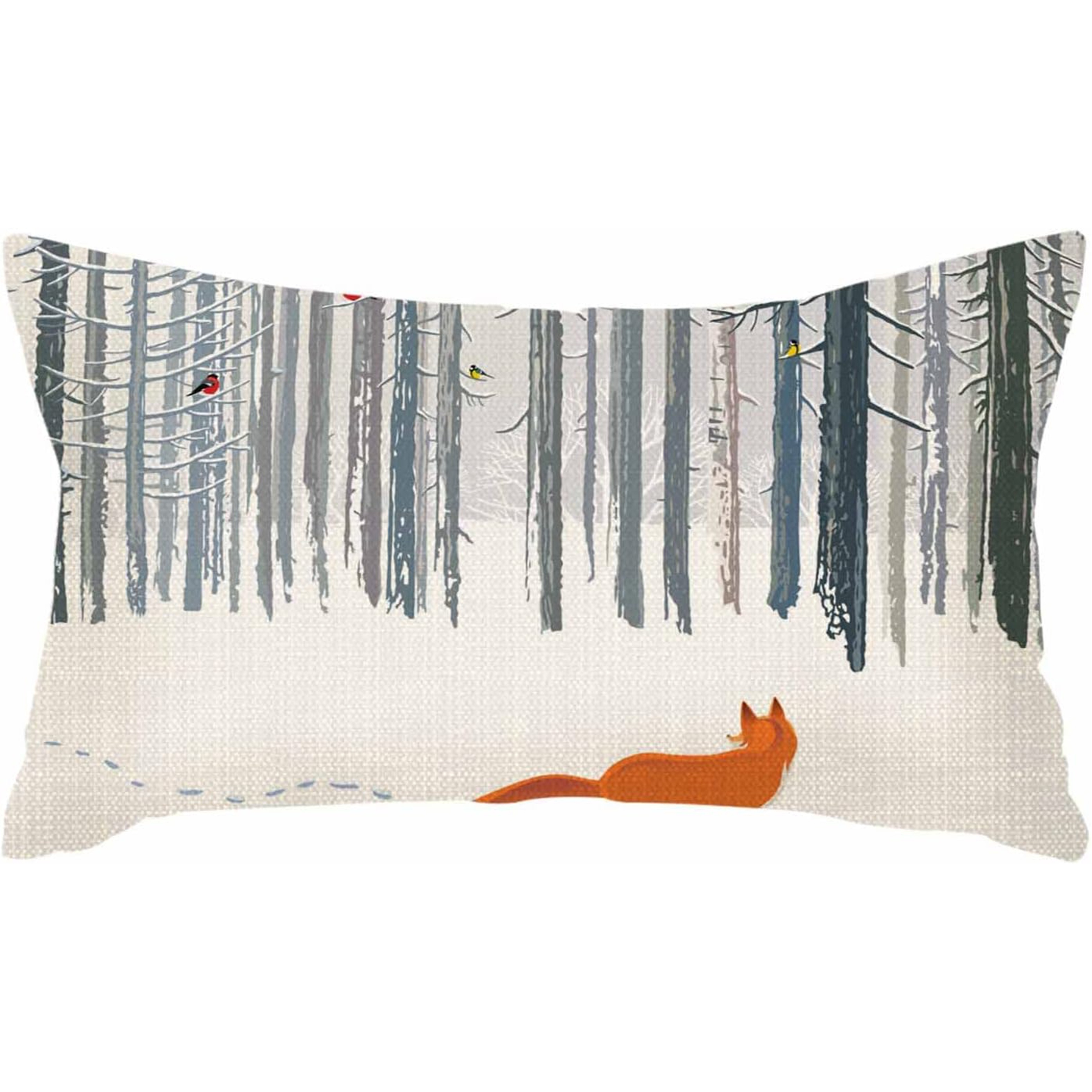 

Fox In Winter Forest Scene Linen Throw Pillow Cover - Contemporary Woven Cushion Case With Zipper Closure, Machine Washable, Fits Various Room Types, 12x20 Inch - Single Pack