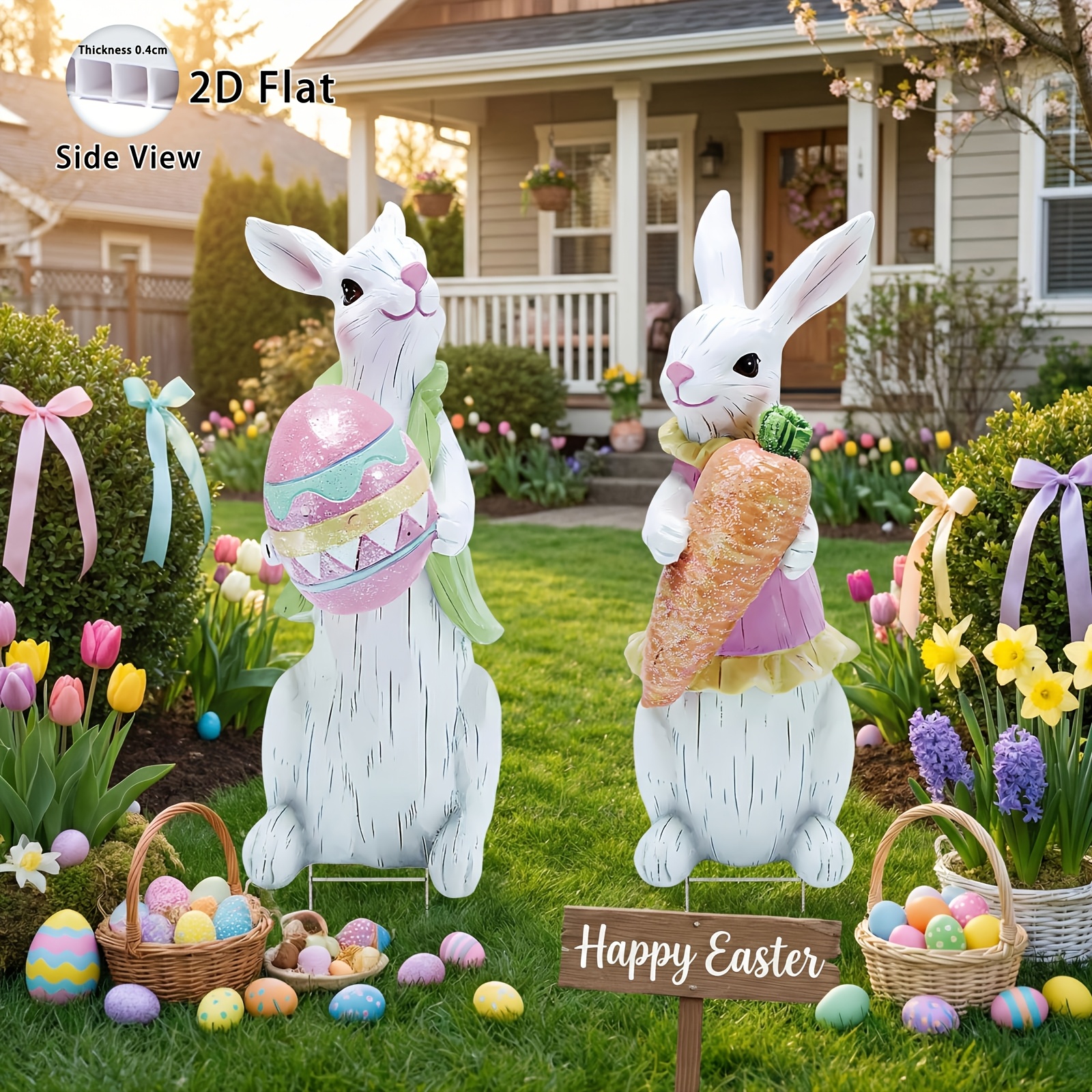 TEMU 2d Flat, 2pcs/3pcs Large Easter Decorations Outdoor Easter Yard Signs Easter Yard Decorations Outdoor With Metal Stakes Bunny Decorations Easter Outdoor Garden Sign Lawn Signs For Pathway Walkway