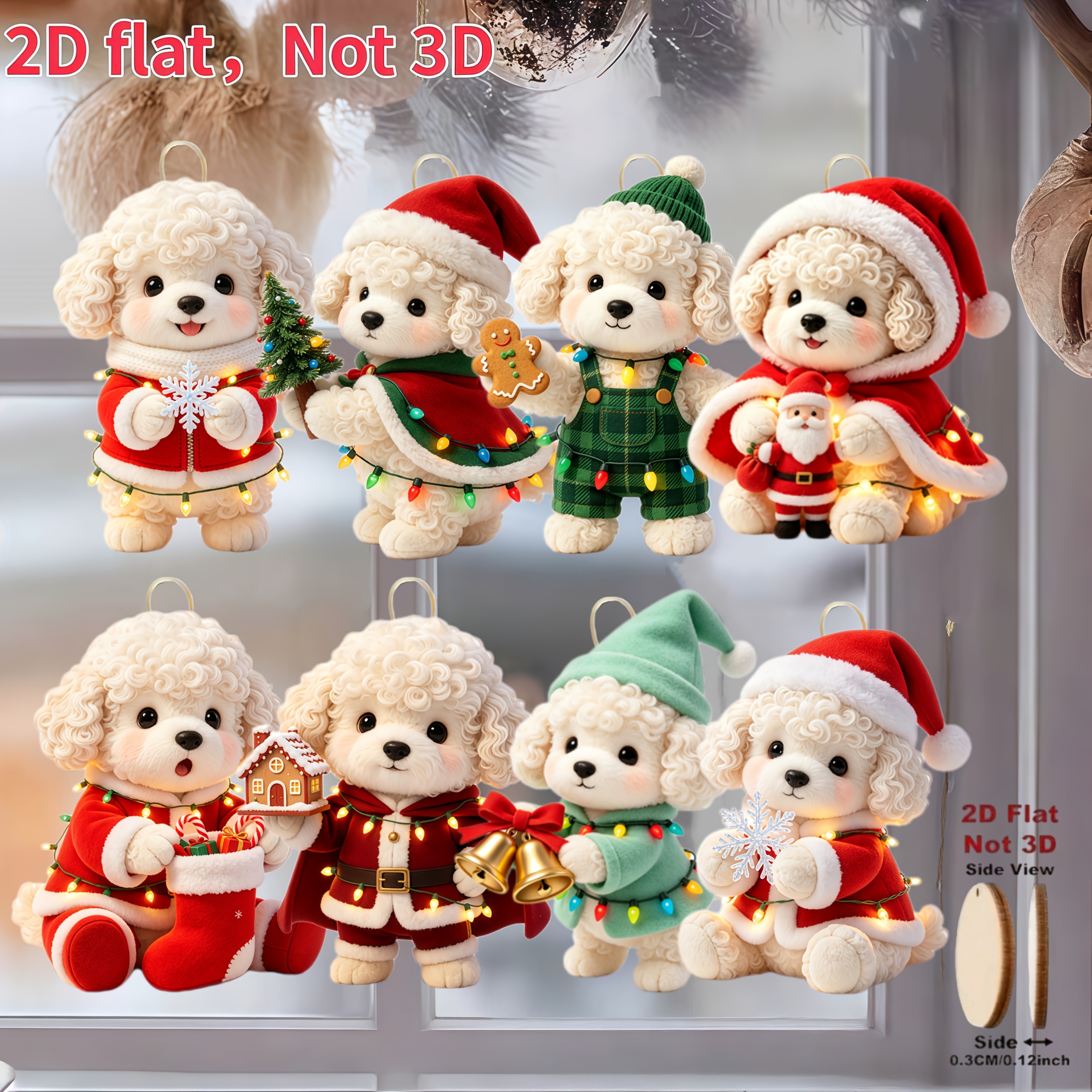 TEMU 2d Flat, 8pcs Cute Poodle Ornaments, Suitable For Indoor/outdoor Trees, Windows, Parties - No Power Needed, Easy To Hang Decorations - Perfect