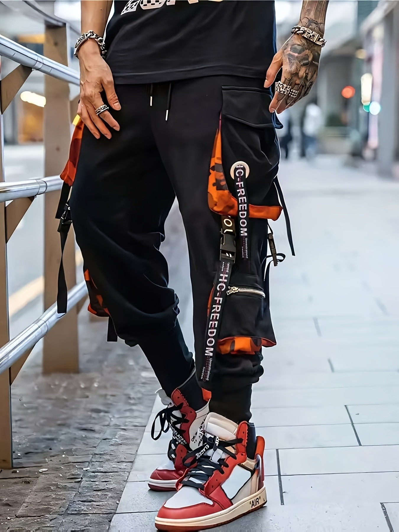 mens hip hop jogger pants loose fit tapered leggings chain Temu