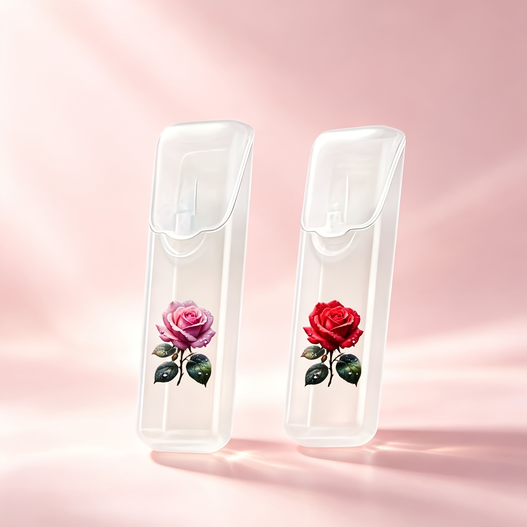 Image of 2pcs Rose Pattern Portable Travel Organizer - Toothpick, Dental Floss, And Daily Organizer Storage Box. Compact And Convenient Travel Storage Box.