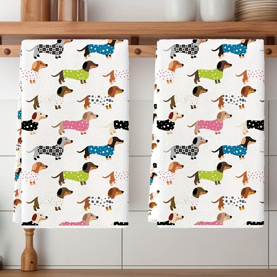 TEMU 2pcs Dachshund Pattern Absorbent Microfiber Kitchen Towels, Suitable For , Bbq, Bathroom Cleaning, Outdoor Activities, Tea Party Decor Home