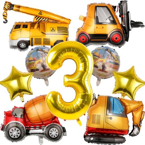 item picture 9pcs construction truck balloon set 32 inch 1 2 3 4 5 6 crane balloon forklift balloon suitable for construction site theme party birthday party decoration home decoration