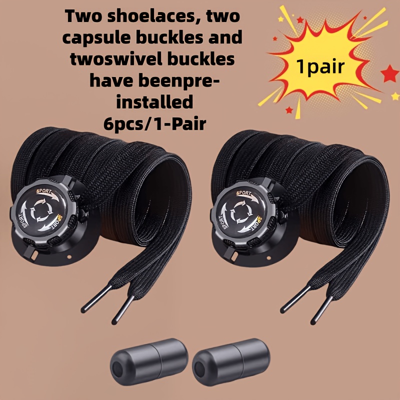 TEMU 1 Pair Of No-tie Shoelaces, Pre-installed, Includes 2 Capsule Buckles, 2 Shoelaces, And 2 Shoe Locks. No-tie Shoe Locks, 6pcs Set - Rotating