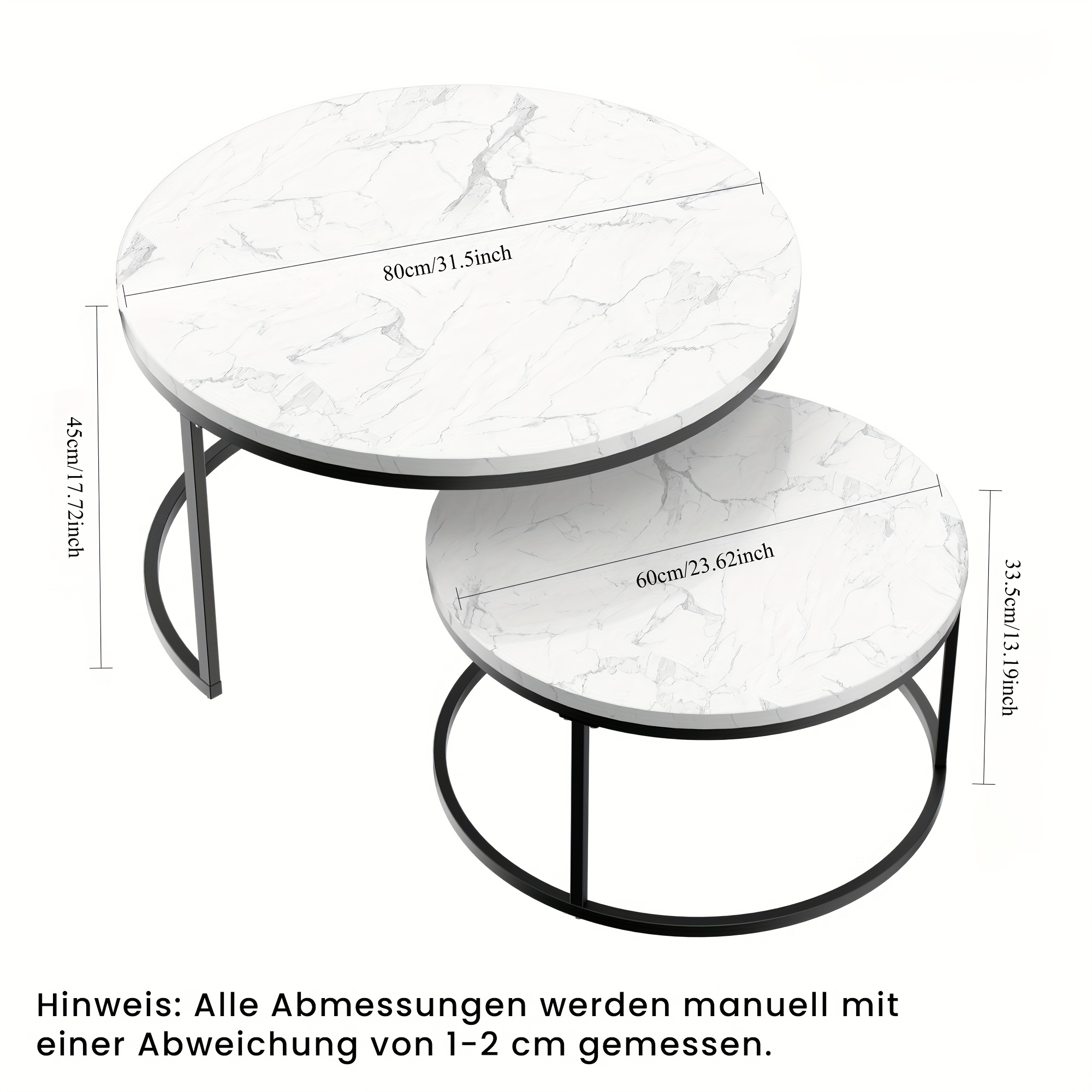 coffee table set 2 round side tables set of 2 round stackable coffee tables dimensions 80 x 45cm large diameter 60 x 35cm small with steel legs suitable side table for living room bedroom office natural look