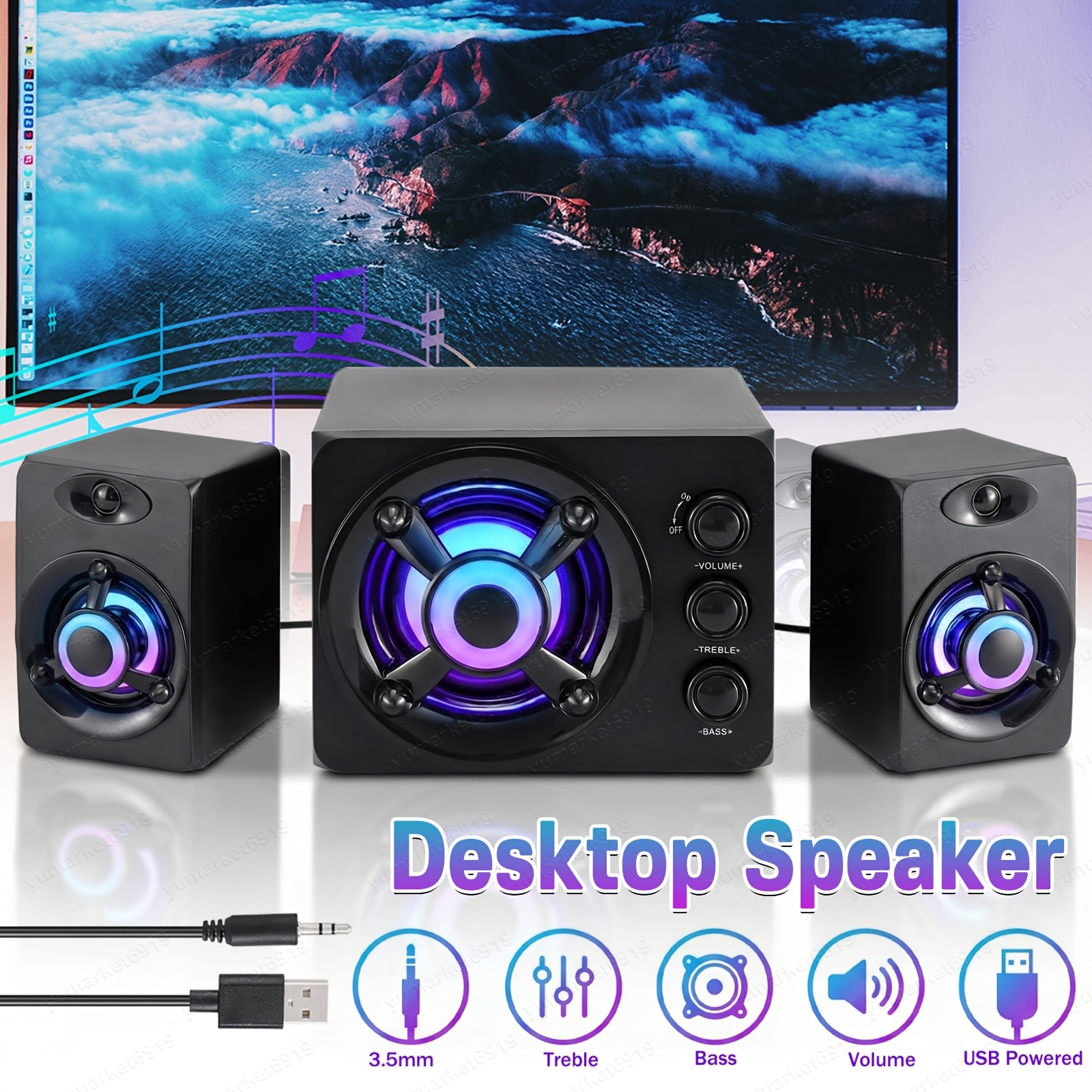 TEMU Computer Speakers, Desktop Pc Speakers, Laptop Speakers, Desktop Stereo Speakers, Wired Connection, Usb Powered, With 3.5mm Audio Jack, , 2.1