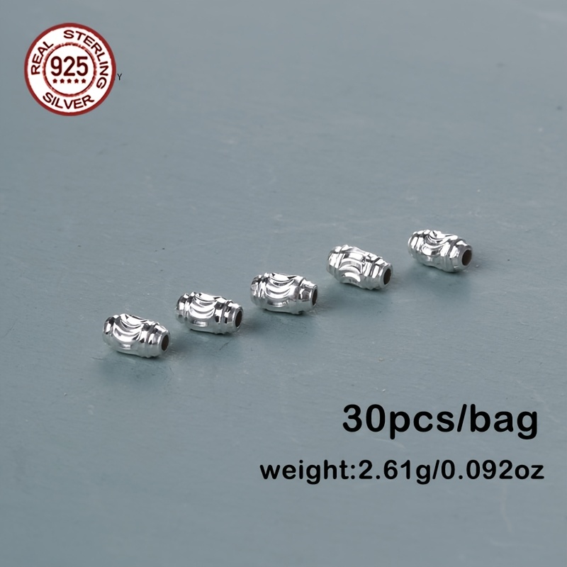 TEMU 30pcs Of 925 Sterling Silvery Oval Beads, Making Materials, Niche Accessories, High-quality