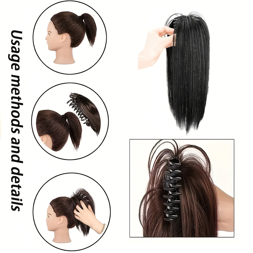 [natural clip]  , natural look, daily   accessory, 1pc synthetic medium long straight hair clip, women s claw clip ponytail extension details 3