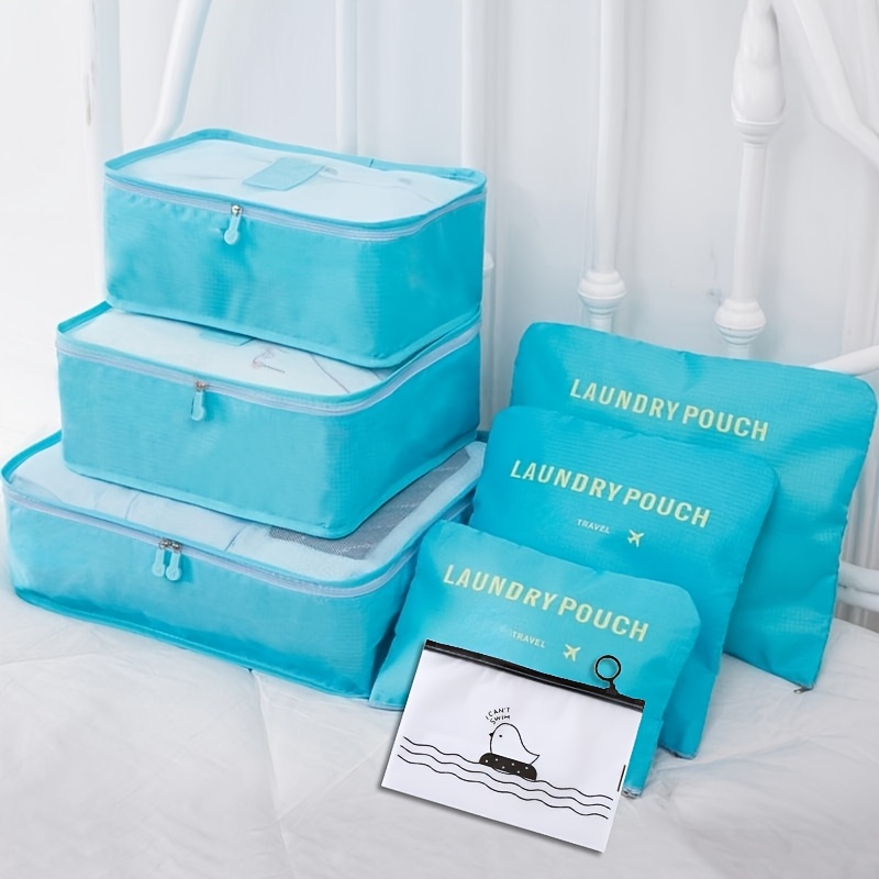 TEMU 7pcs Vibrant Travel Storage Bag Set In 11 Colors - Durable Polyester, Zippered Pouches For Luggage & Closet Organization - Foldable, Easy-clean