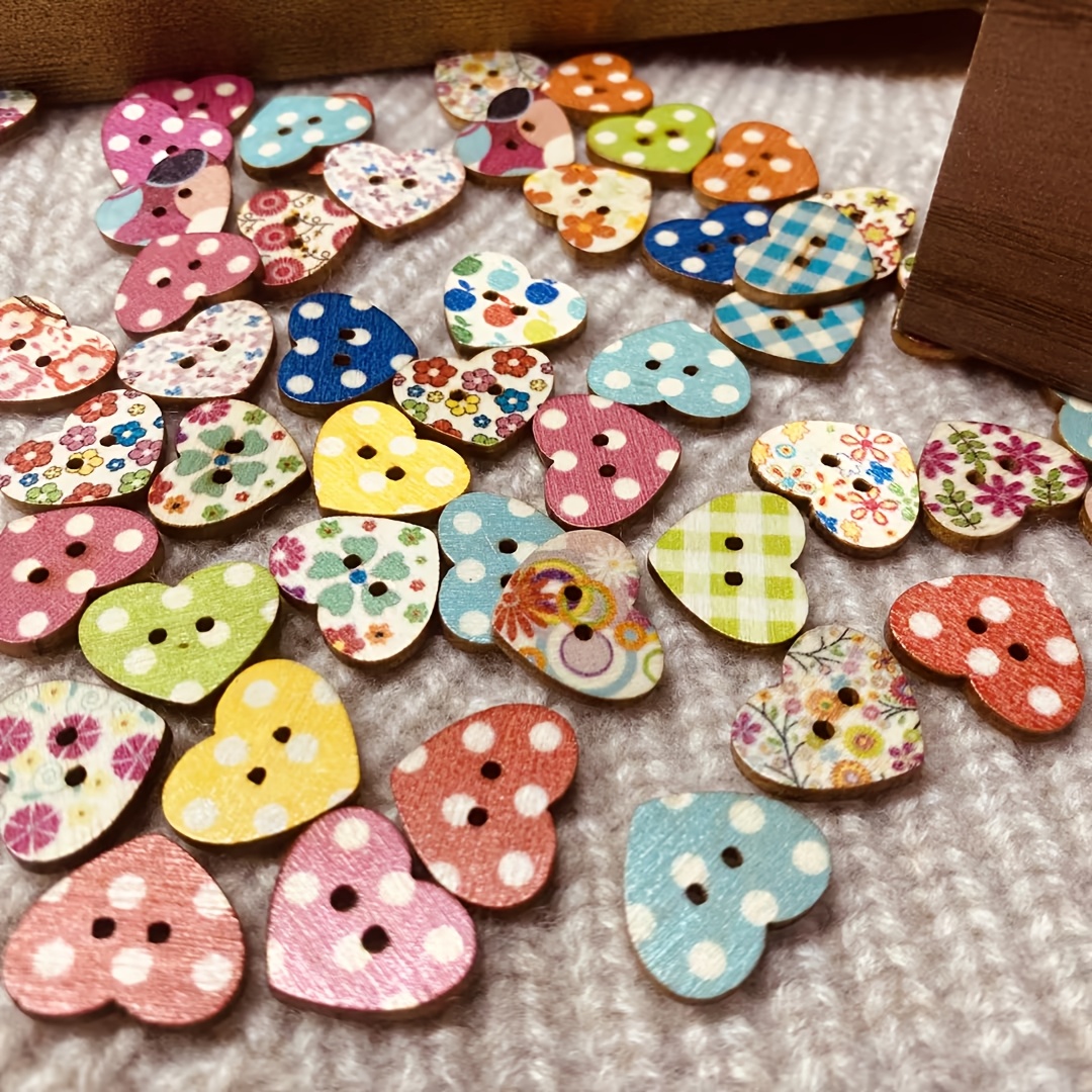 TEMU 50pcs Heart Shaped Wooden Buttons | Mixed Color, Ideal For Sewing Clothing Additions, , Valentine's Day And Wedding Decorations, Handmade