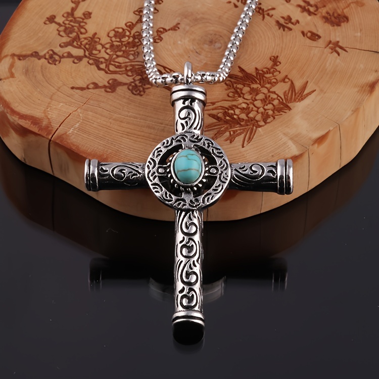 retro cross pendant necklace jewelry for men and women details 4