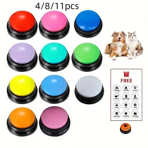 4 8 11pcs voice recording button pet toys dog buttons for communication pet training buzzer recordable talking button intelligence toy