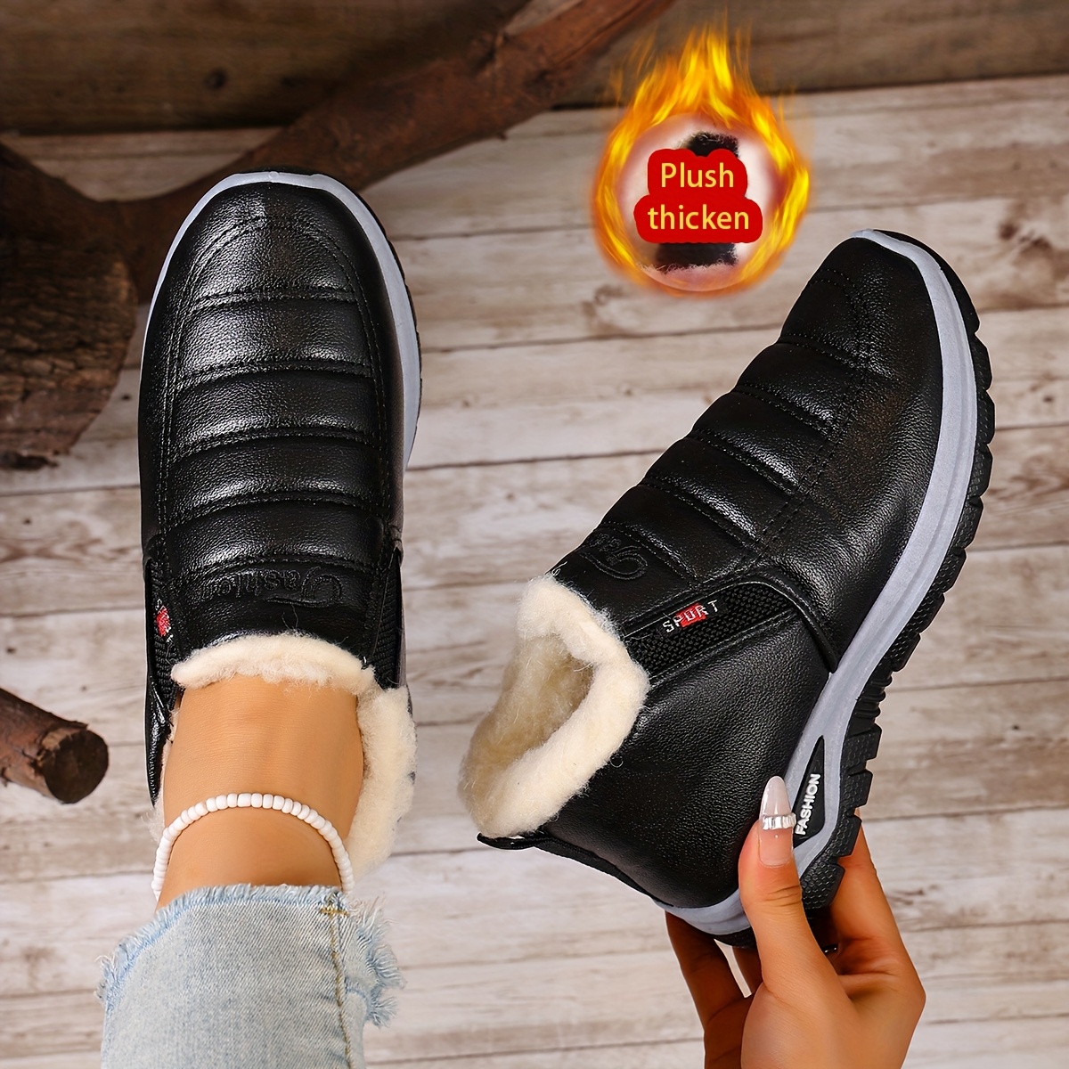 Image of [autumn/winter New Warm] Burgundy Slip-on Shoes And Boots Plus Velvet Non-slip Wear-resistant Sole Casual Ankle Boots, Women Shoes