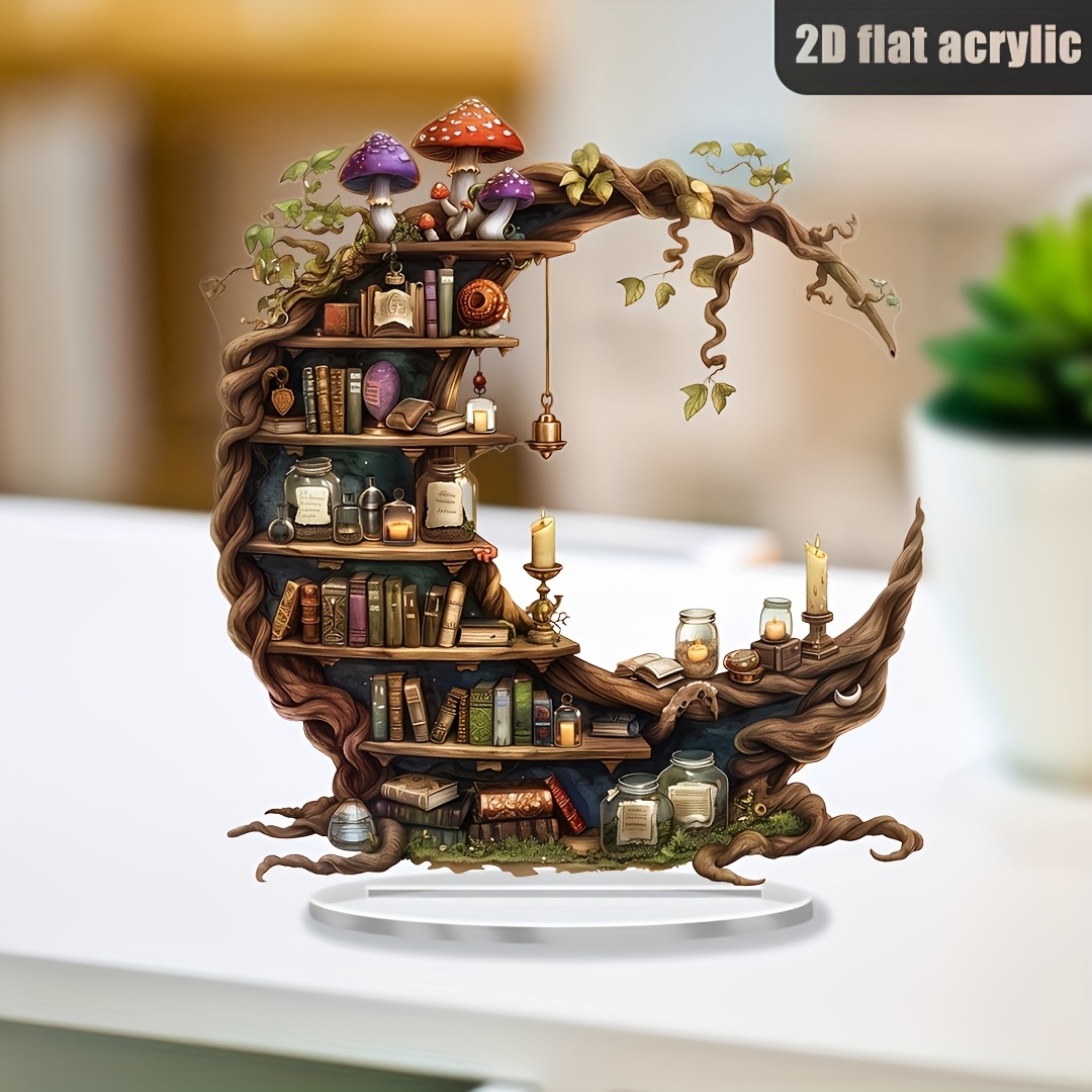 

2d Flat Moon-shaped Acrylic Bookshelf Ornament - Decor For , Perfect Gift For
