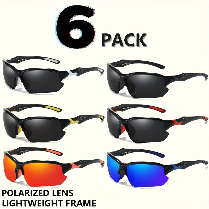 

6-pack Men's Polarized Sports Glasses, Half-frame, Tac Lens, , For Outdoor Activities, Fishing, Beach, Running, Climbing, Wide Fit (>139 Mm), Includes Cleaning Cloth