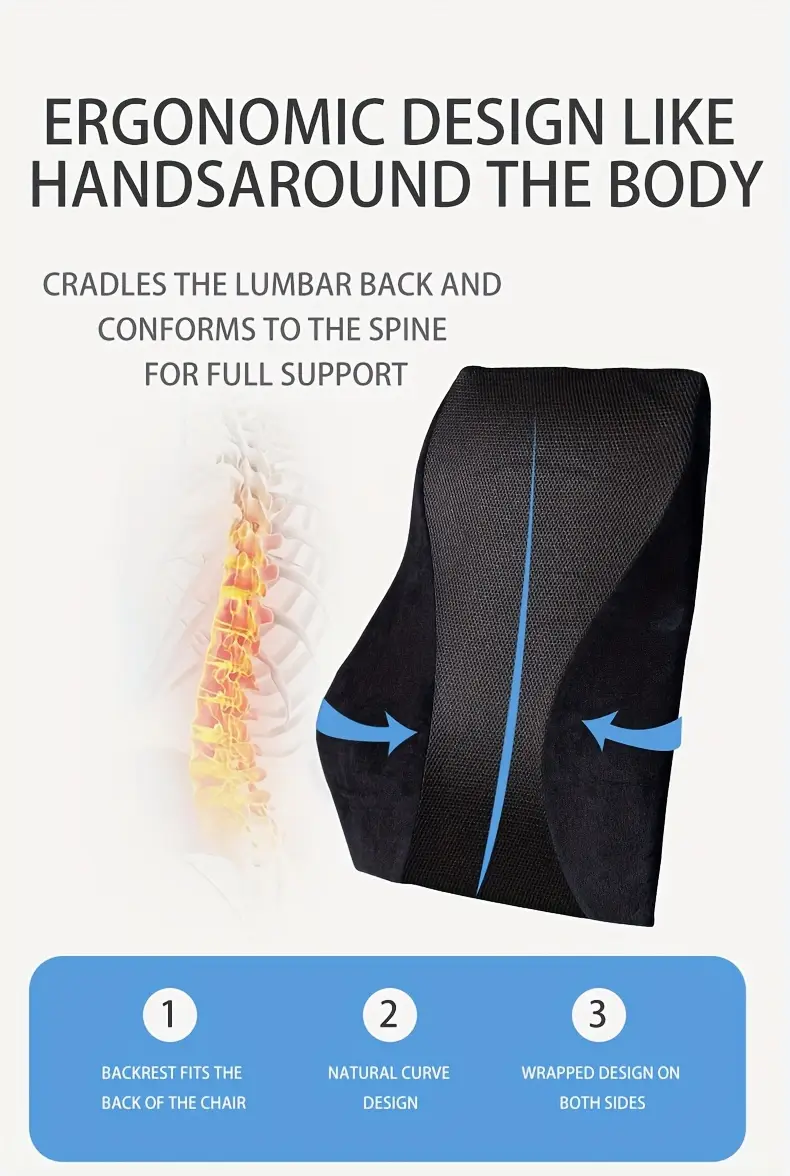 1pc ergonomic lumbar support cushion with breathable mesh adjustable straps lightweight knit fabric medium soft firmness for back support hand washable no electricity needed ideal for car office sofa removable cover black Product details 3