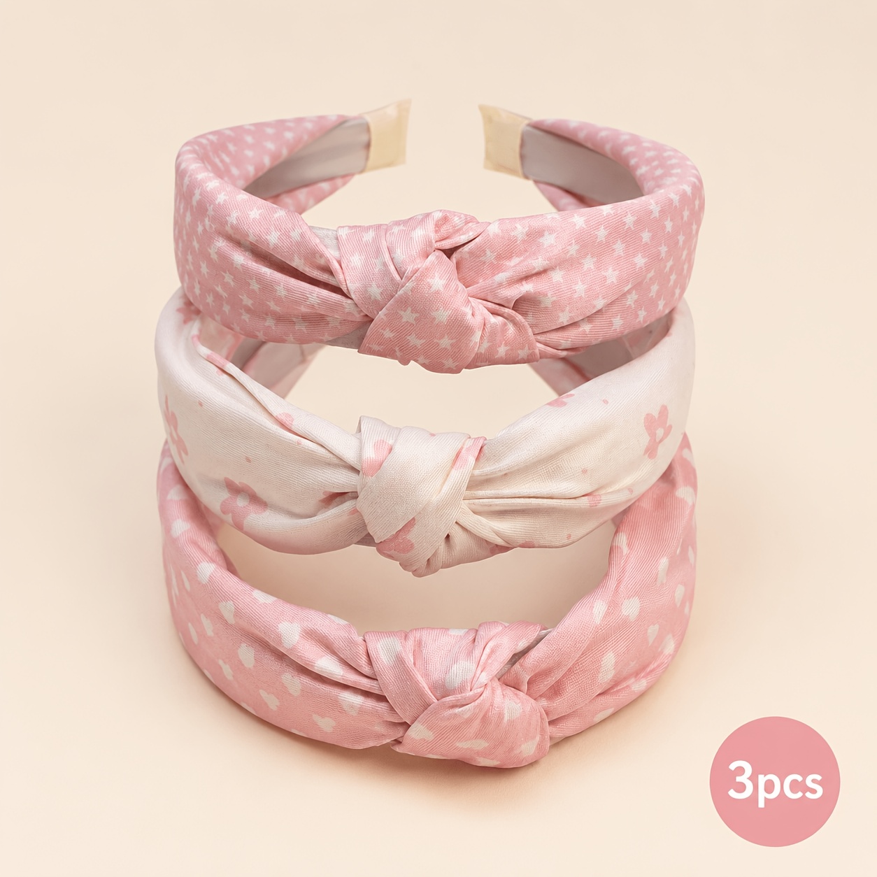 TEMU 3pcs Pink Floral Knotted Headbands, Cute Ditsy Print Twist Fabric Hair Hoops, Non-slip Soft Hair Bands For Women' Skincare Birthday Party Sweet