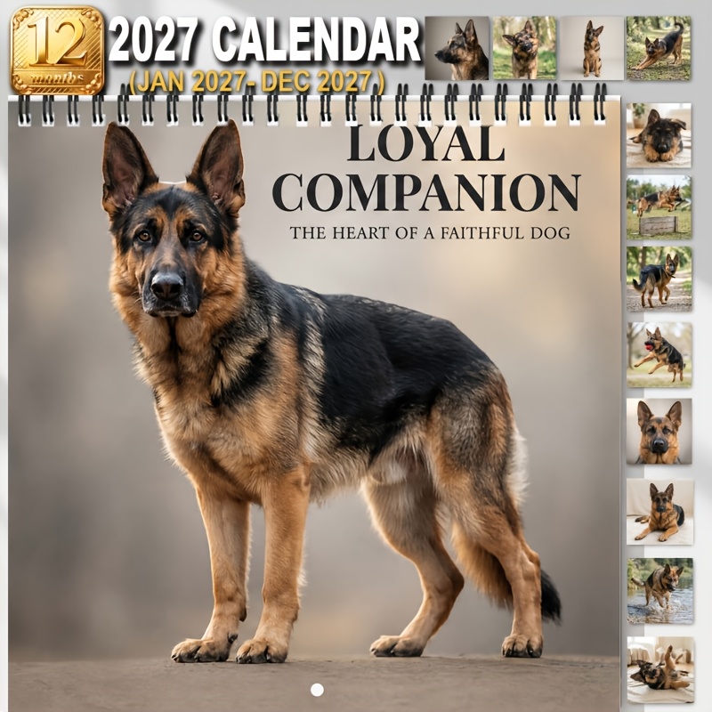 TEMU 2027 Full-year 12-month Wall Calendar, High-quality Monthly Planner Calendar, Hd Printed Companion German Shepherd Dog Pattern, Suitable For