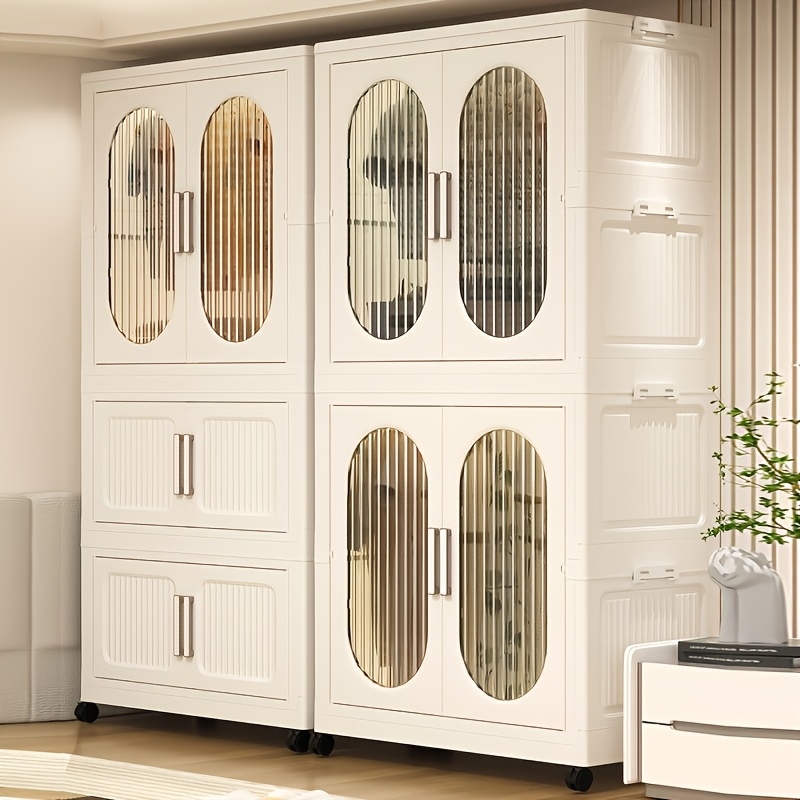 Wardrobe Storage System, Large Capacity Stackable Cabinet with Lid