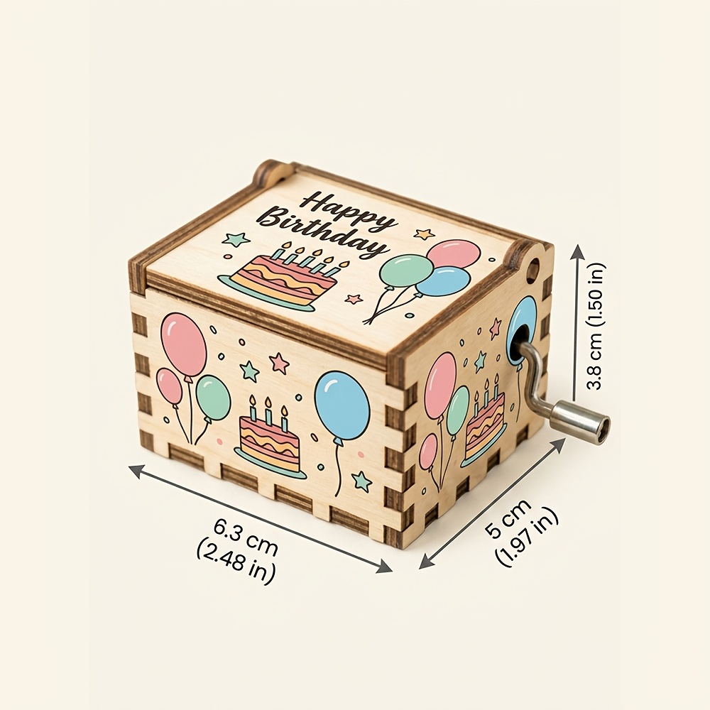 TEMU 1pc Custom Text Birthday Hand Crank Wooden Music Box, Personalized Birthday Desktop Decoration, Birthday Party Favor, Classroom Student Birthday