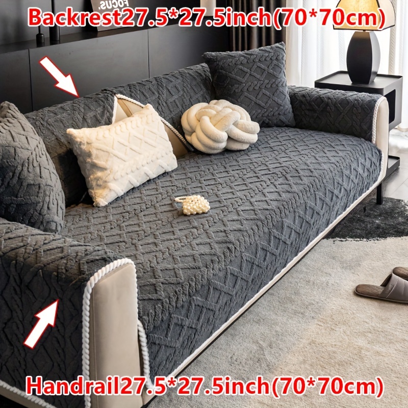 TEMU 1pc Of Soft Velvet Sofa Cushion, Jacquard Solid , Suitable For All , Modern Minimalist Non-slip Sofa Cover, Fully Enclosed Universal Cover.