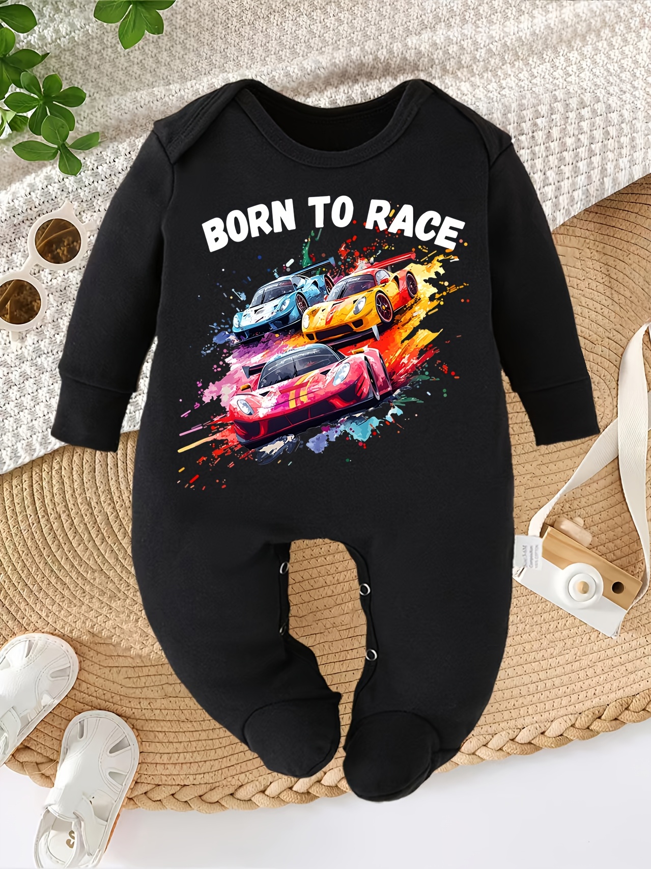 Newborn Footed Romper with Racing Letters Print, Suitable for All Seasons, a Perfect Gift for Pregnant Children, for Outdoor