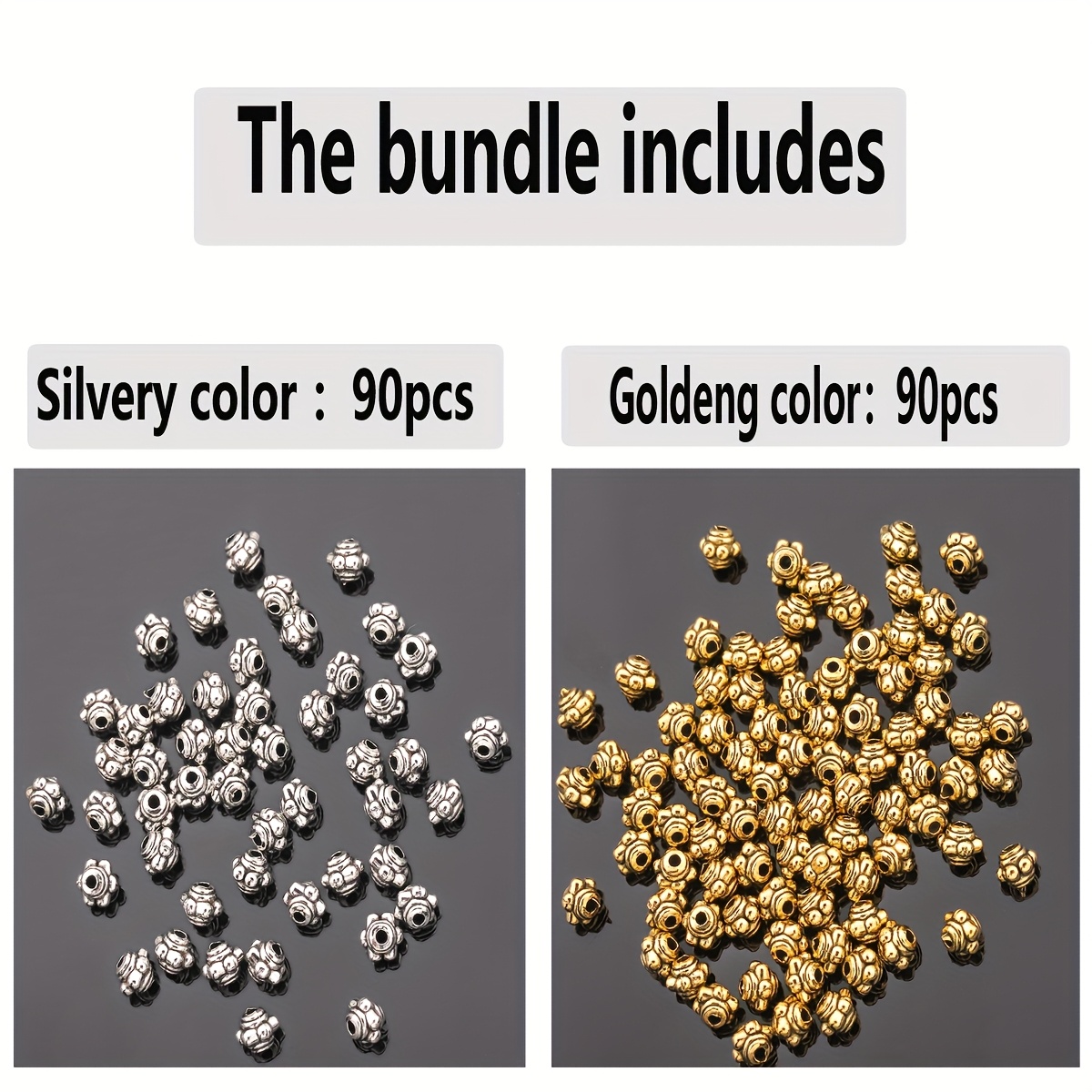 TEMU Perline da 180pz/90pz/5mm e assortimenti di perline, perline distanziali a testurizzate a punta multi-, perline distanziali sfuse a forma ,