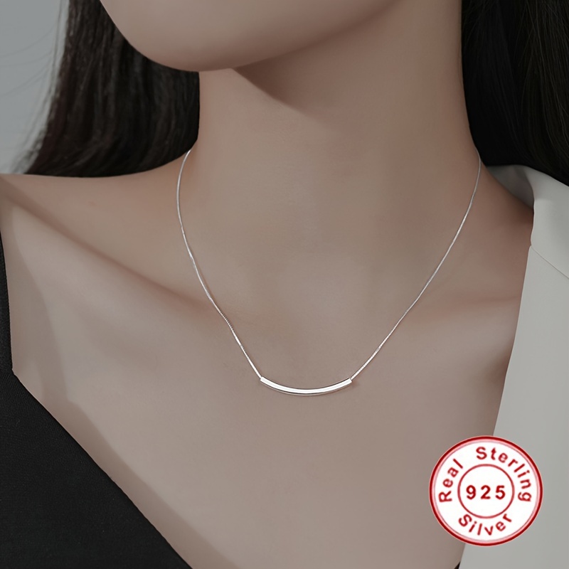 

1pc S925 Silver Necklace Simple Square Tube Chain Women's Clavicle Chain Necklace Jewelry For Daily Wear