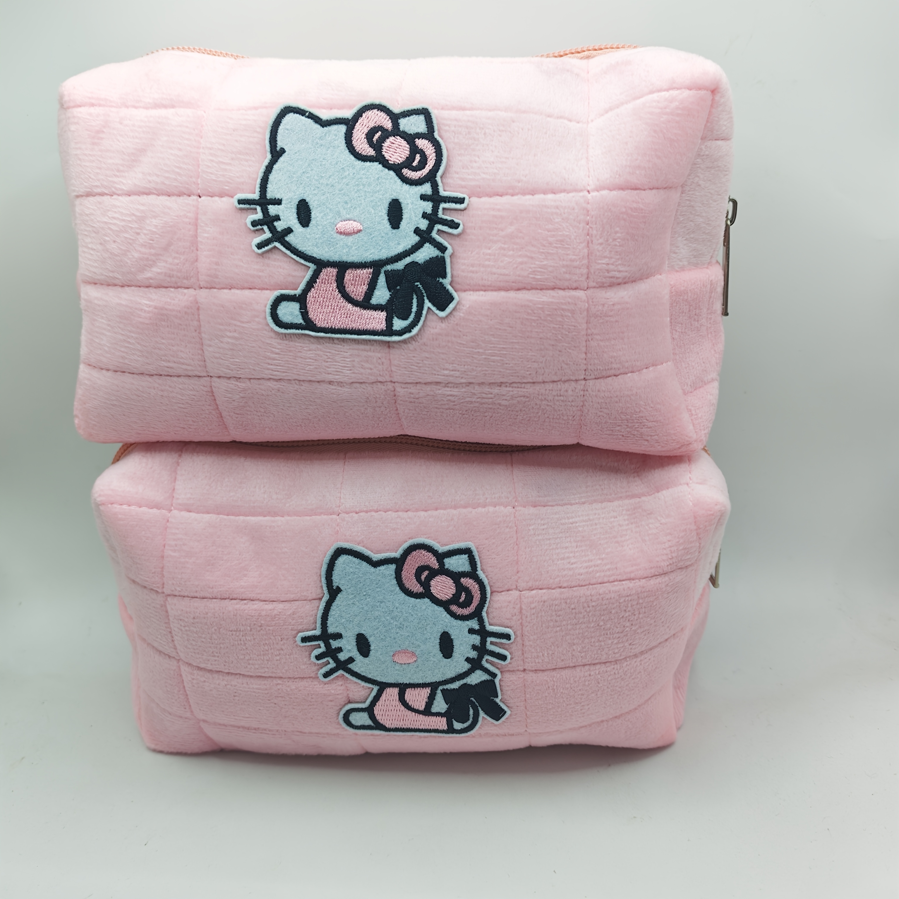 Image of 2-pack Plush Makeup Bag | Large Zipper Travel Toiletry Bag, Portable Multifunctional Large Capacity, Cute Makeup Brush Organizer, Pink, Foldable, Lightweight Valentine's Day Gift Cute Kt Cat Bag