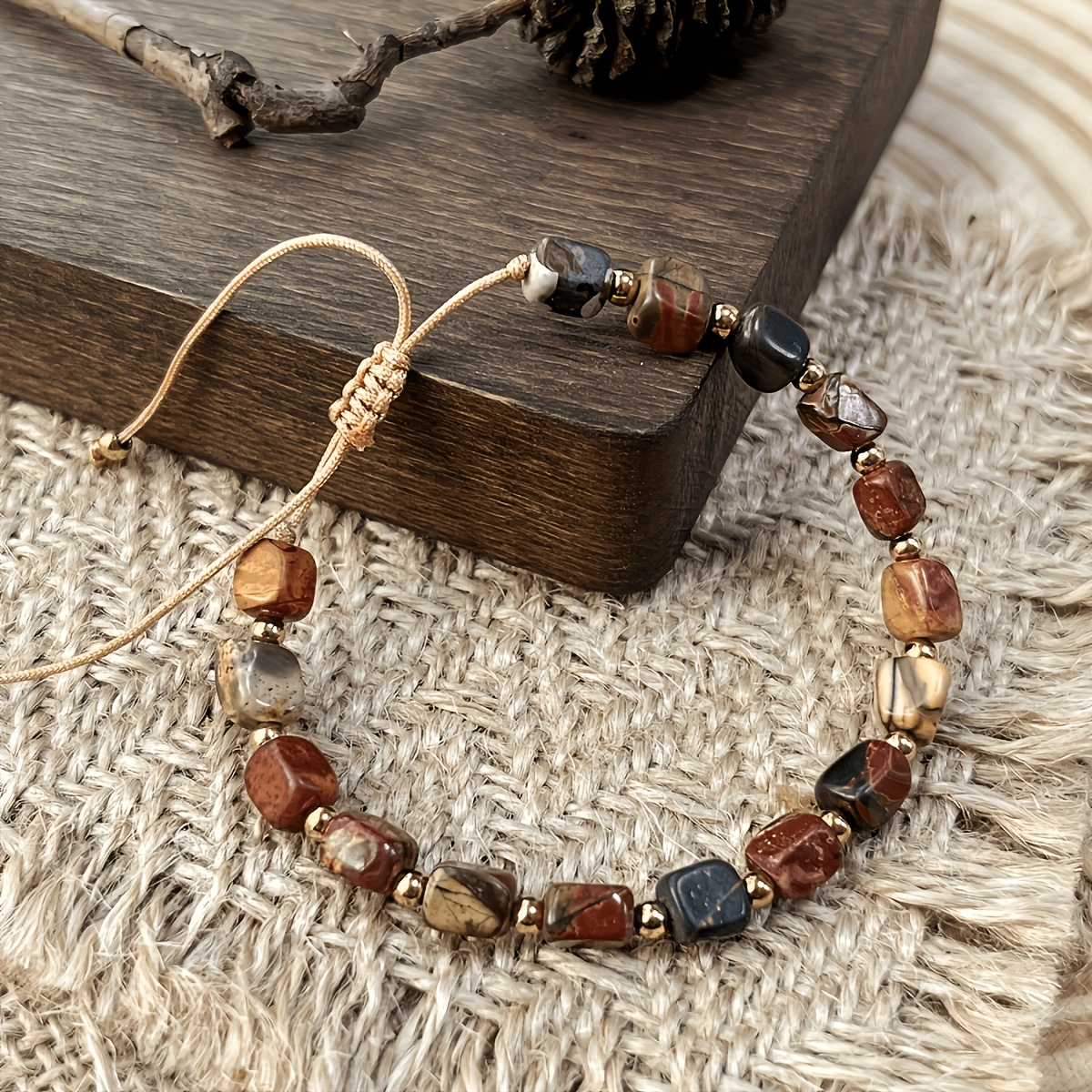 TEMU 1 bracelet bohème de naturelle avec perles - Bijou de perles de naturelle colorée de style vintage pour femmes, accessoire bohème chic pour les