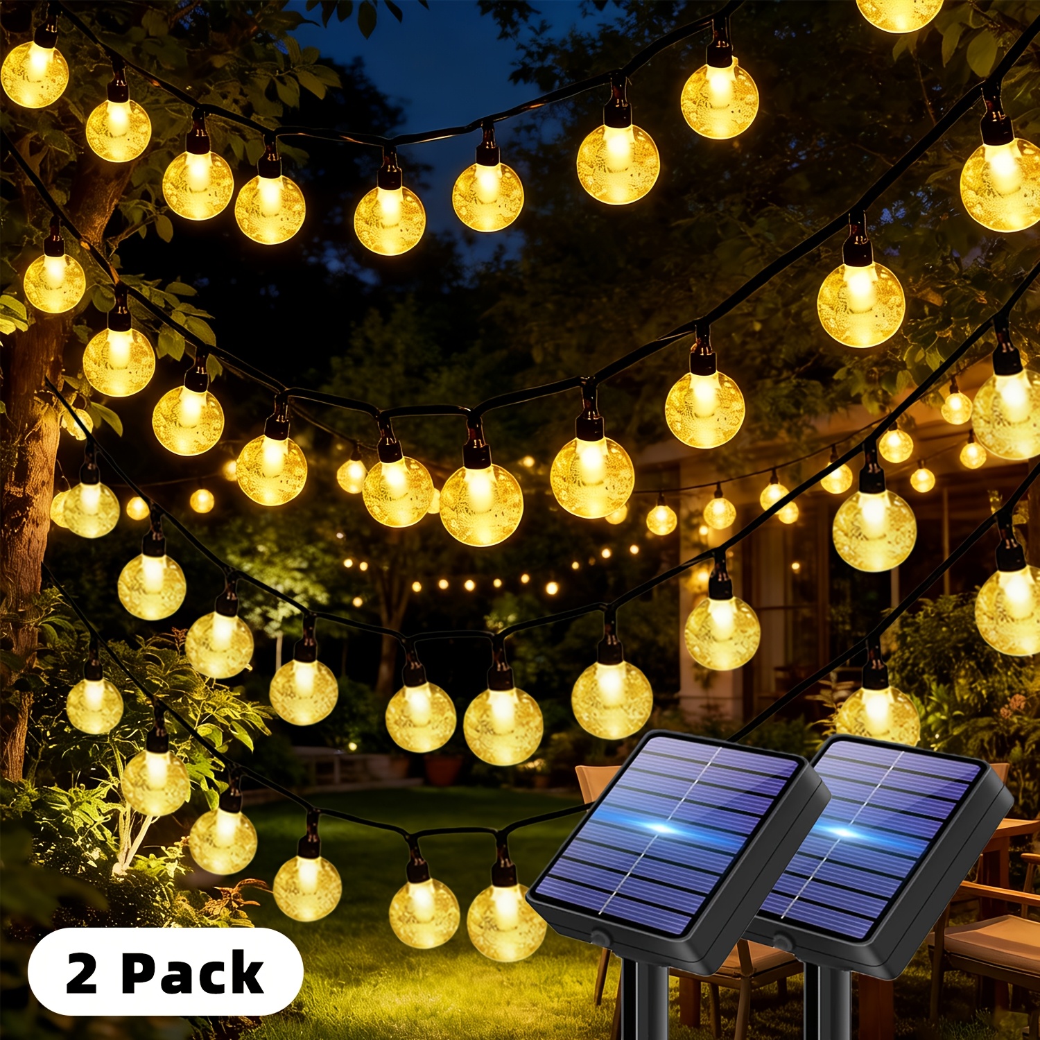 Image of 2 Pack Solar String Lights, 200 Led Bubble Ball Lights, With 8 , Suitable For Garden, Lawn, Patio, Gazebo, Courtyard Outdoor Decoration, Wedding, Party - Warm/white/colorful, Halloween/christmas Decor